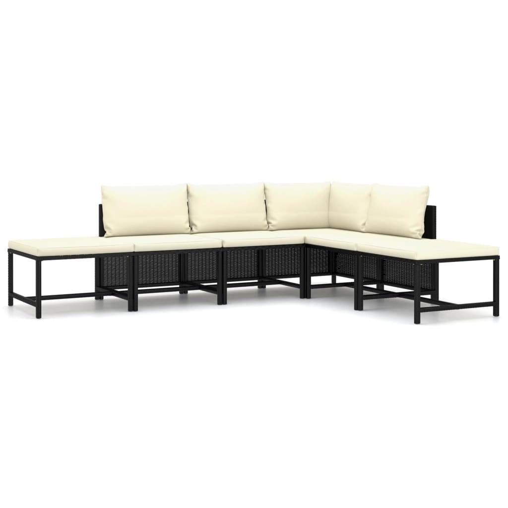 Helloshop26 - Salon de jardin meuble d'extérieur ensemble de mobilier 6 pièces avec coussins résine tressée noir - Imagen 1
