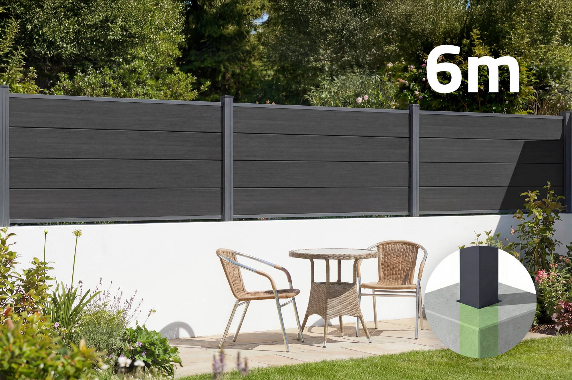 Casanoov Clôture composite Stockhorn 6 m, hauteur 90  cm, à installer dans le sol, gris - Image 1