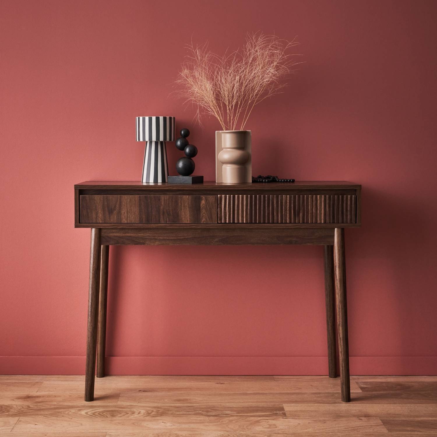 Console décor bois de noyer. 2 tiroirs - Linear | sweeek - Image 1
