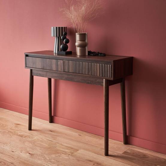 Console décor bois de noyer. 2 tiroirs - Linear | sweeek - Image 3