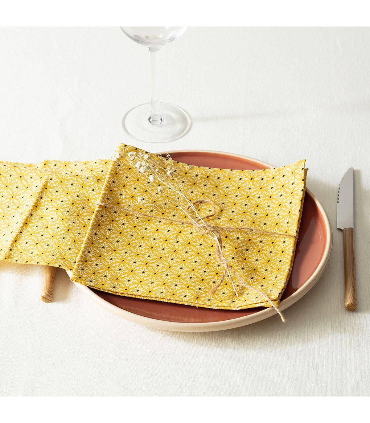 Lot de 4 Serviettes de table en Coton Ocre imprimé Paty 40 x 40 cm - Imagen 3