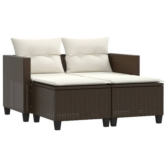 Canapé Extérieur 2 Personnes Rotin Synthétique avec Tabourets Assortis – Salon Jardin Brun – ComfortXL Outdoor Living - Image 2