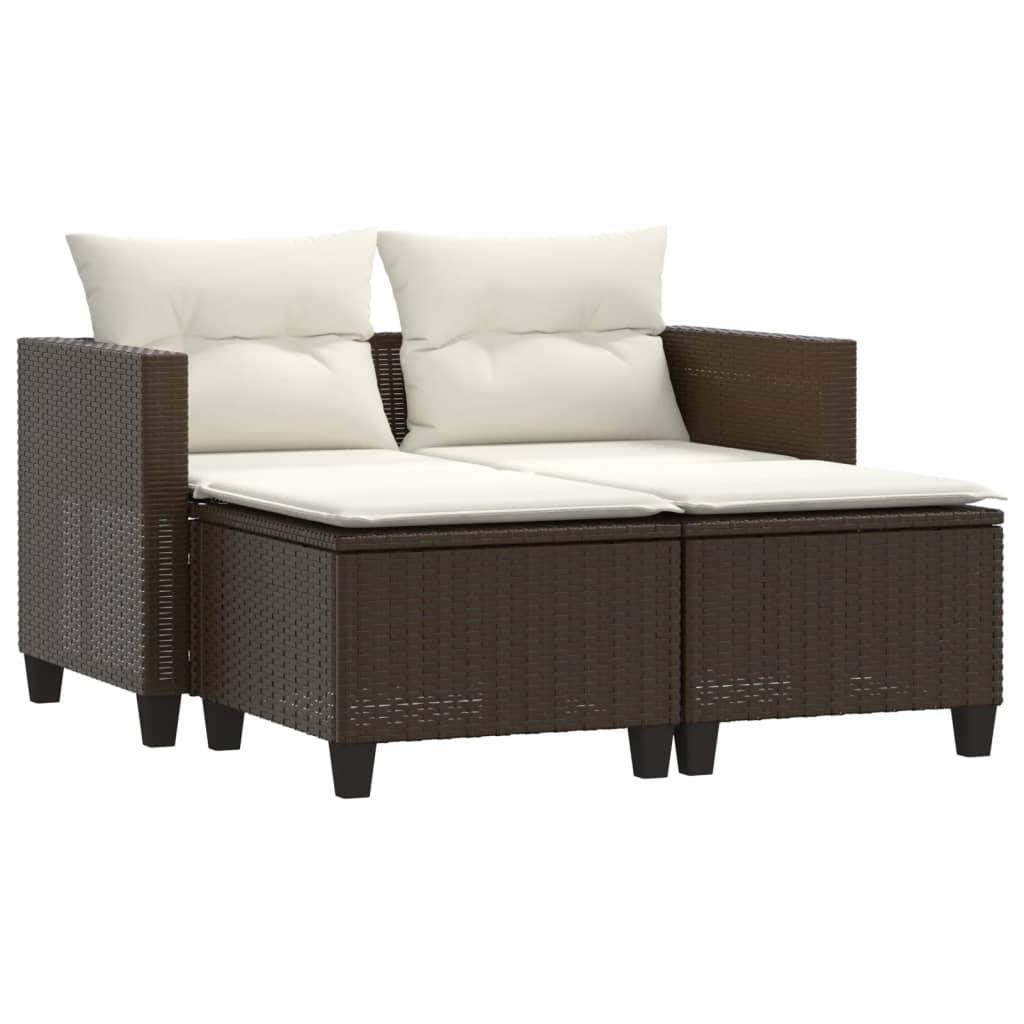 Canapé Extérieur 2 Personnes Rotin Synthétique avec Tabourets Assortis – Salon Jardin Brun – ComfortXL Outdoor Living - Image 2