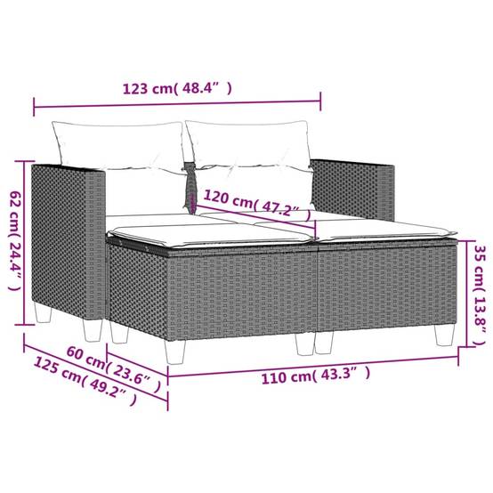 Canapé Extérieur 2 Personnes Rotin Synthétique avec Tabourets Assortis – Salon Jardin Brun – ComfortXL Outdoor Living - Image 9