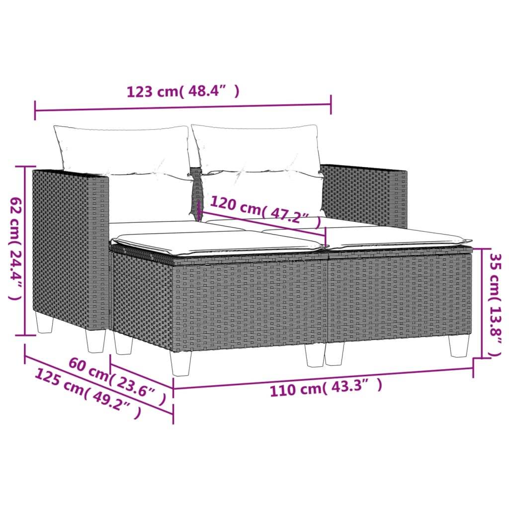 Canapé Extérieur 2 Personnes Rotin Synthétique avec Tabourets Assortis – Salon Jardin Brun – ComfortXL Outdoor Living - Image 9