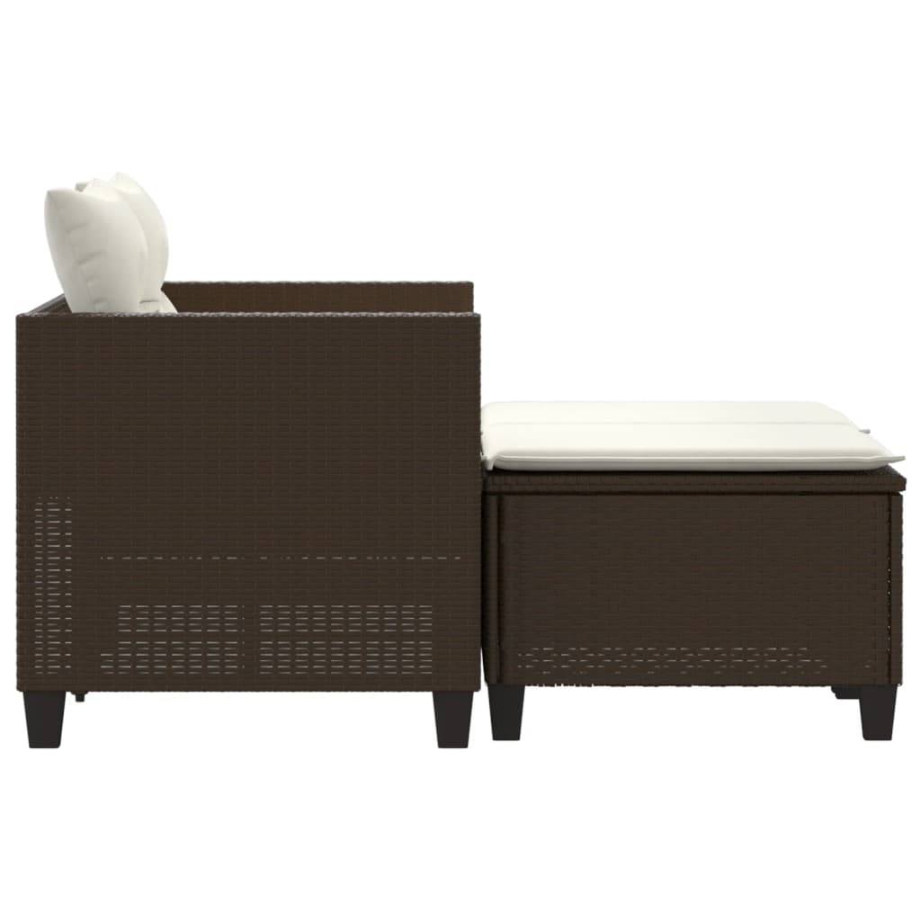 Canapé Extérieur 2 Personnes Rotin Synthétique avec Tabourets Assortis – Salon Jardin Brun – ComfortXL Outdoor Living - Image 5