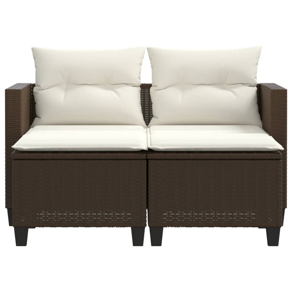 Canapé Extérieur 2 Personnes Rotin Synthétique avec Tabourets Assortis – Salon Jardin Brun – ComfortXL Outdoor Living - Image 4