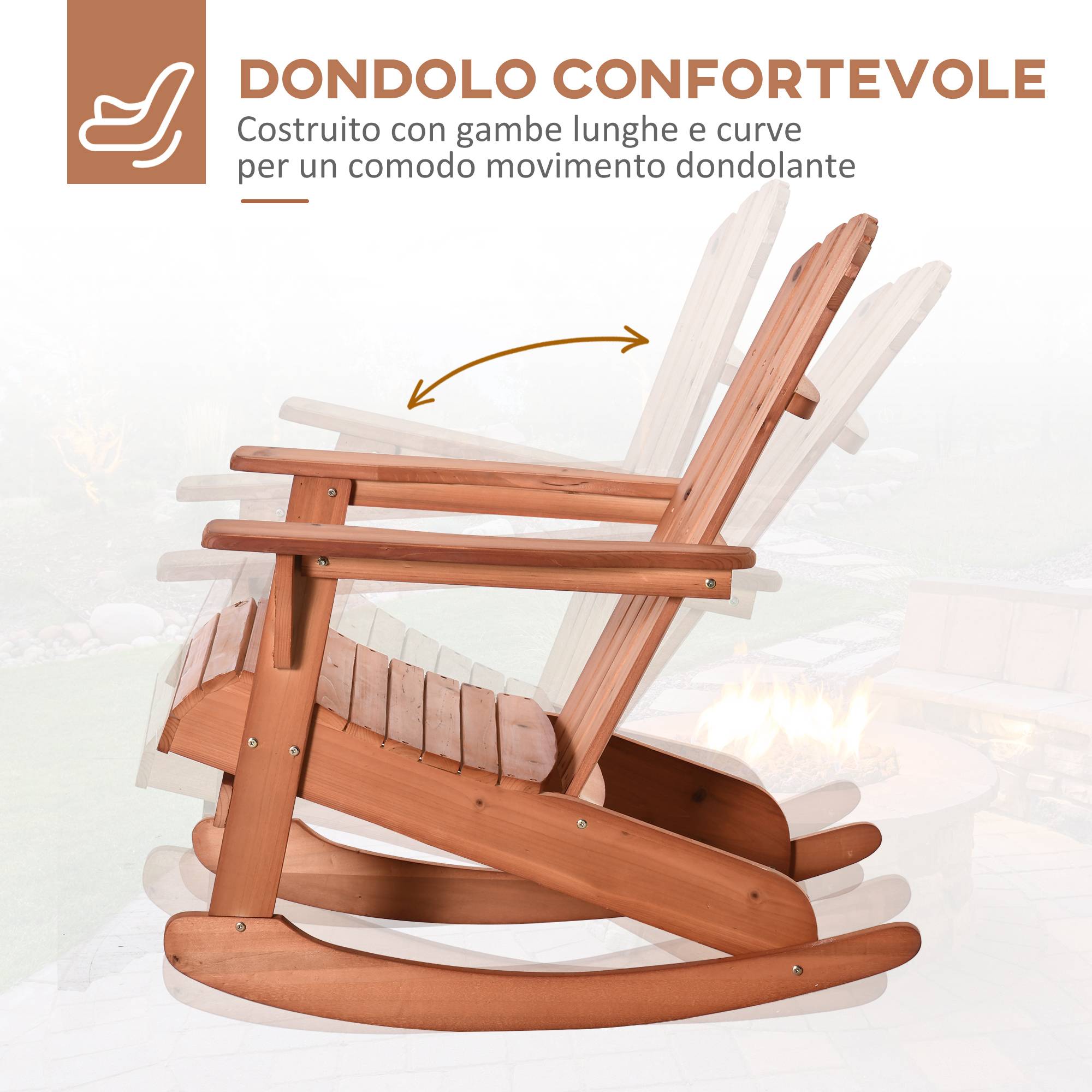 Fauteuil à bascule bois sapin jardin assise ergonomique 77x94x97cm teck - ComfortXL Outdoor Living - Image 6