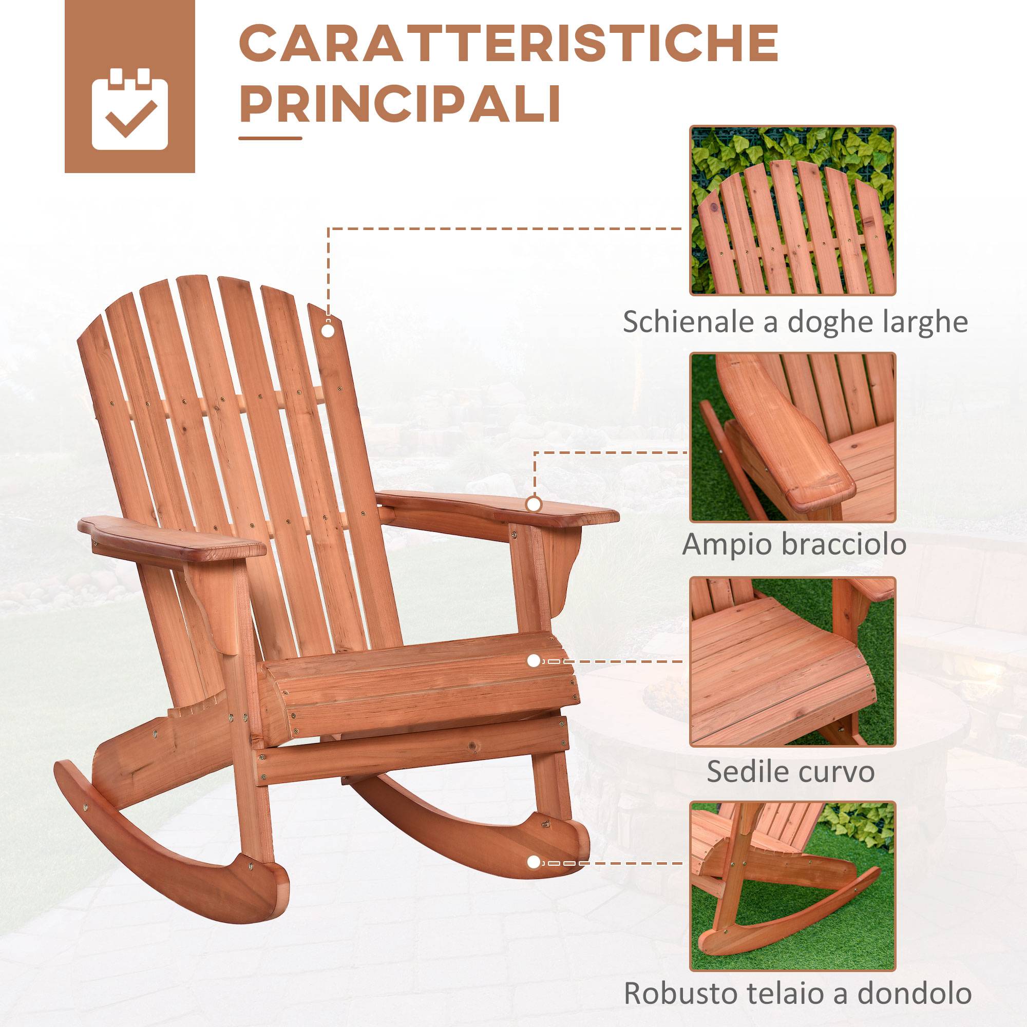 Fauteuil à bascule bois sapin jardin assise ergonomique 77x94x97cm teck - ComfortXL Outdoor Living - Image 8