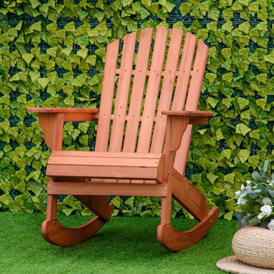 Fauteuil à bascule bois sapin jardin assise ergonomique 77x94x97cm teck - ComfortXL Outdoor Living - Image 4