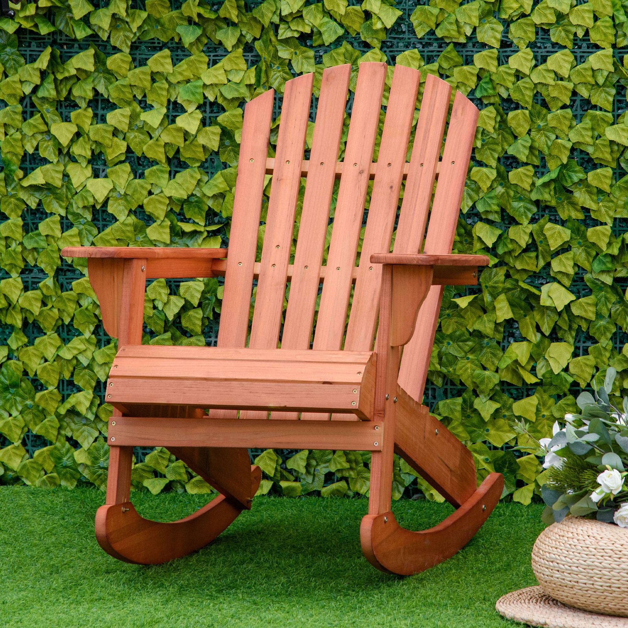 Fauteuil à bascule bois sapin jardin assise ergonomique 77x94x97cm teck - ComfortXL Outdoor Living - Image 4