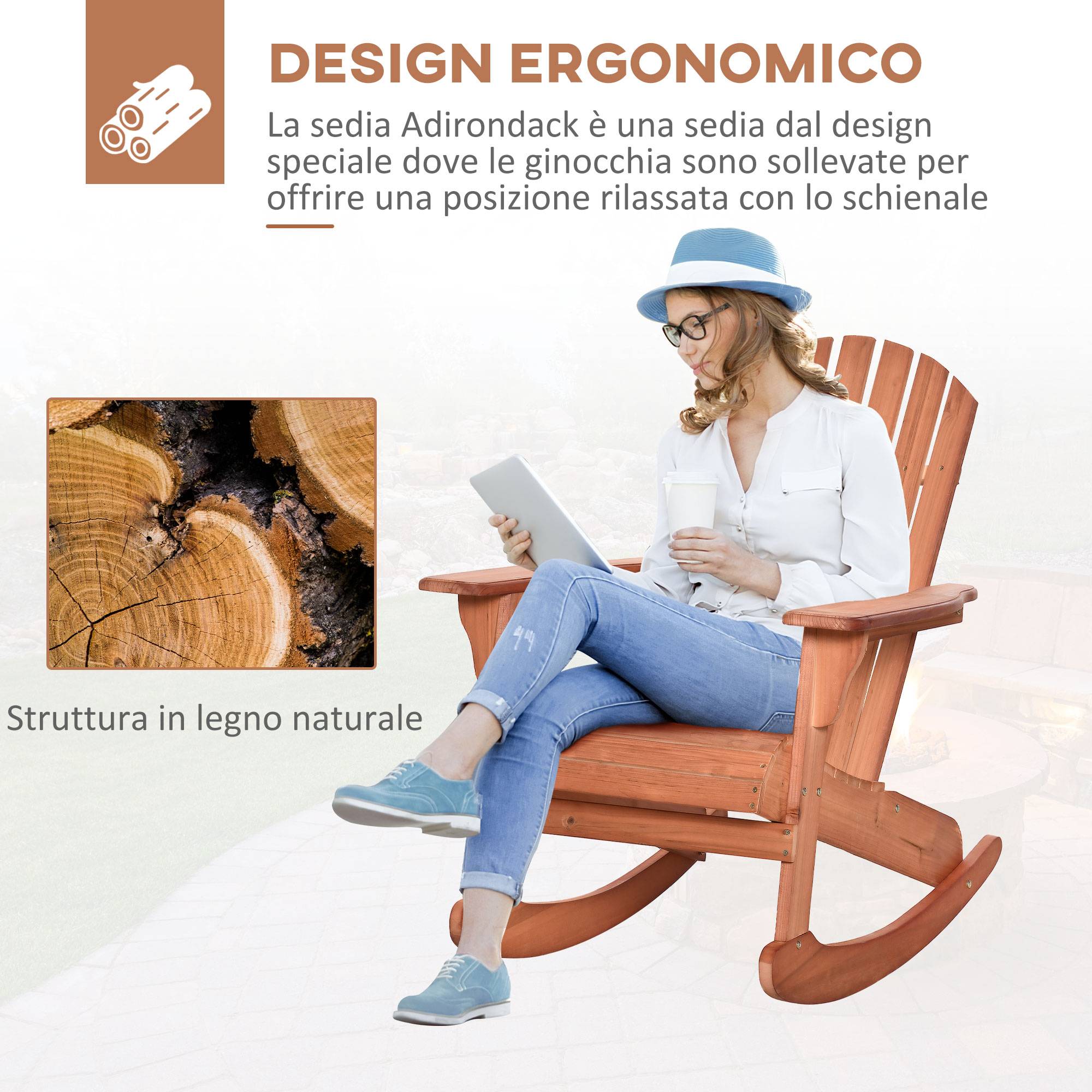Fauteuil à bascule bois sapin jardin assise ergonomique 77x94x97cm teck - ComfortXL Outdoor Living - Image 7