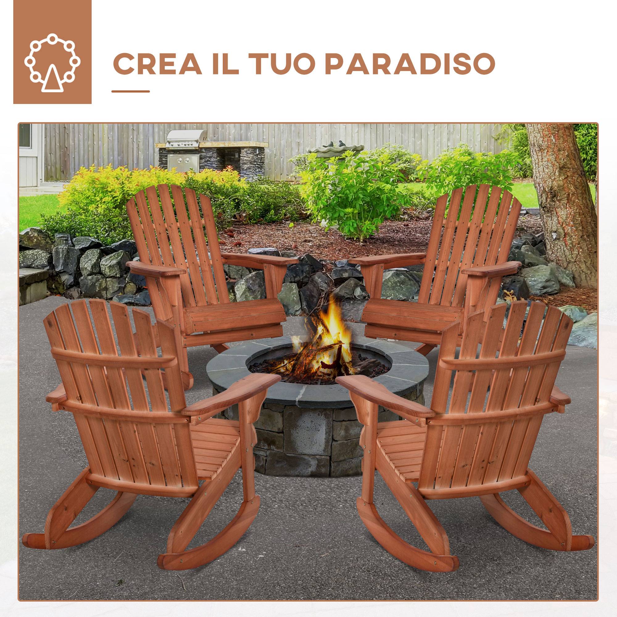 Fauteuil à bascule bois sapin jardin assise ergonomique 77x94x97cm teck - ComfortXL Outdoor Living - Image 10
