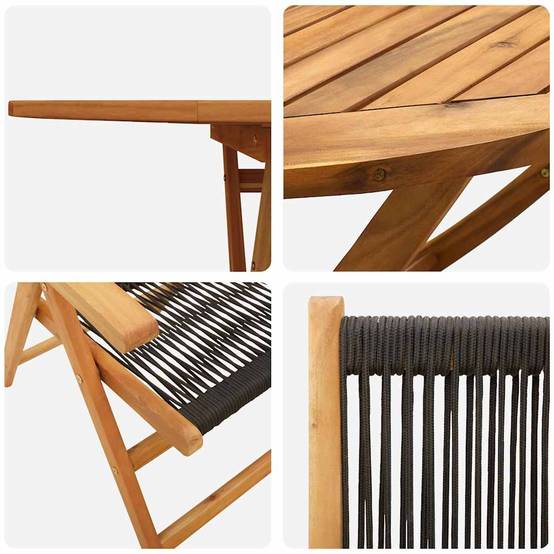 Grand Salon de Jardin Ovale Pliant 6 Personnes Bois et Polyrotin pour Extérieur Noir – ComfortXL Outdoor Living - Image 6