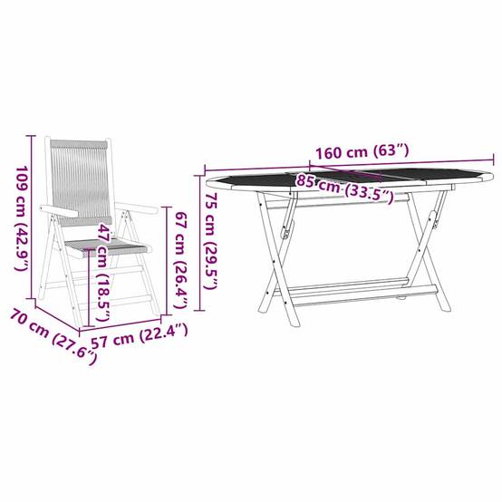Grand Salon de Jardin Ovale Pliant 6 Personnes Bois et Polyrotin pour Extérieur Noir – ComfortXL Outdoor Living - Image 3