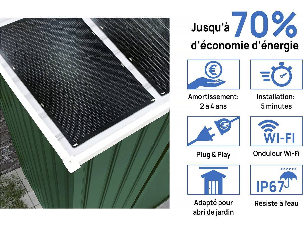 Habitat Et Jardin - Abri De Jardin Métal - "rosas " - 10,85 M² Avec Panneaux Solaires - Vert -habitat Et Jardin - Imagen 3