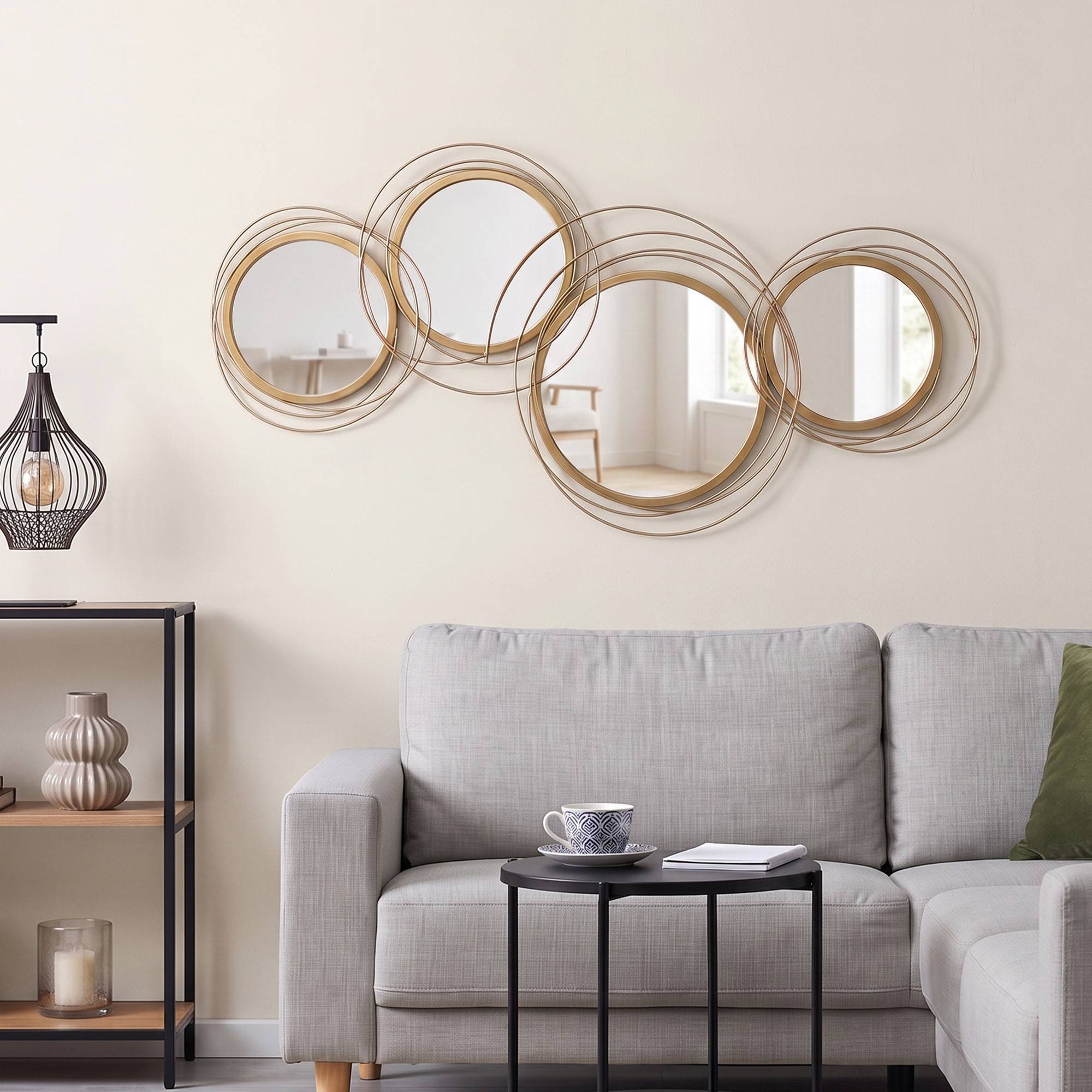 Sans Marque - Décoration murale métal 3D miroir rond 107x56 cm doré - Image 4