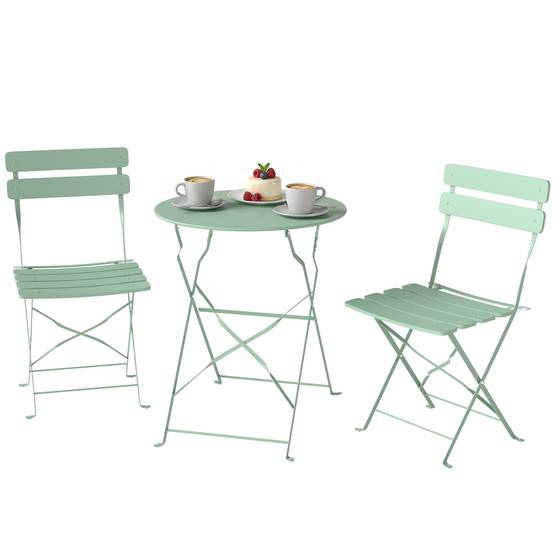 Ensemble bistrot 3 pièces métal traitement antirouille pliant pour balcon vert - ComfortXL Outdoor Living - Image 2