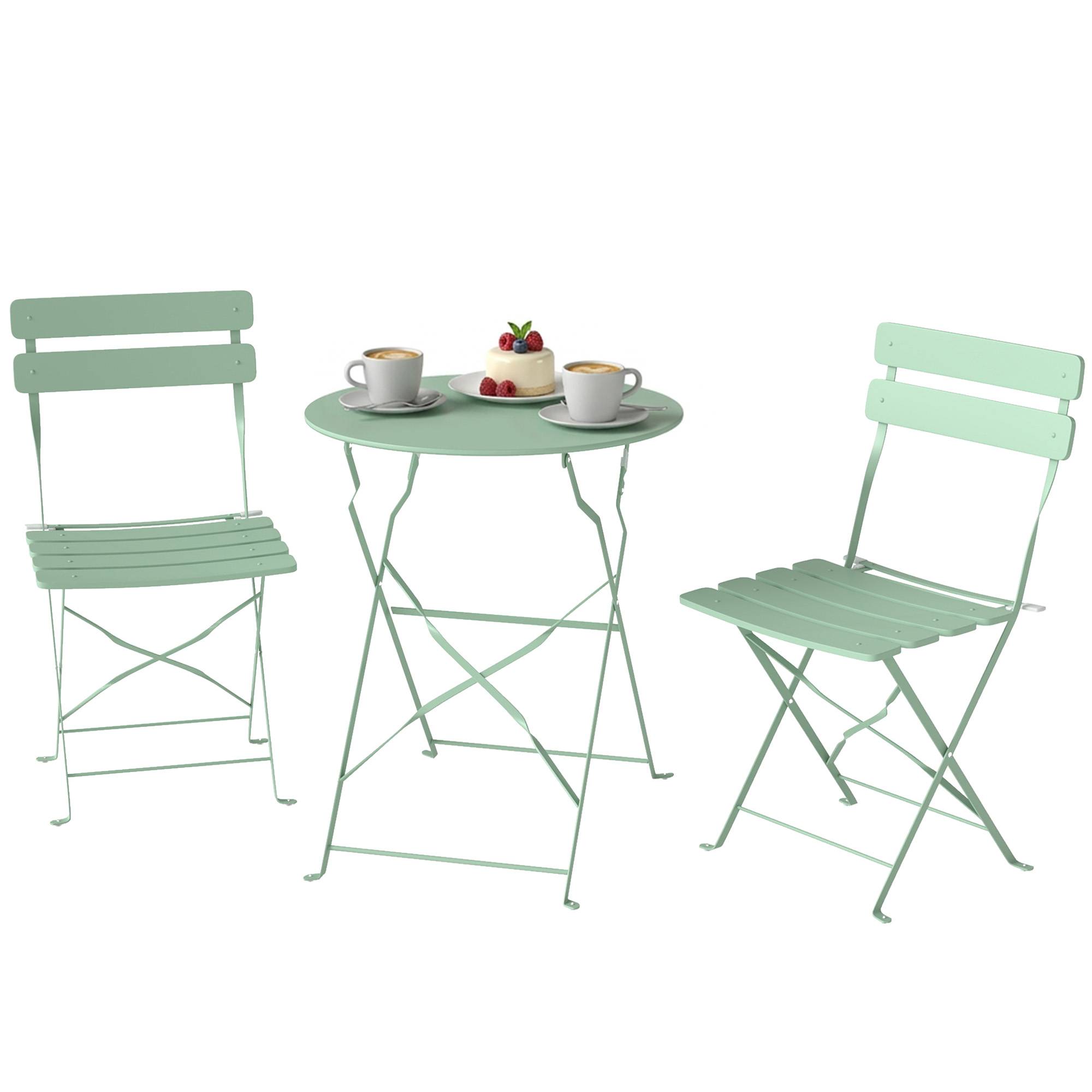 Ensemble bistrot 3 pièces métal traitement antirouille pliant pour balcon vert - ComfortXL Outdoor Living - Image 2