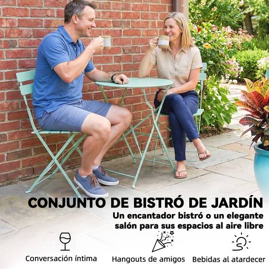 Ensemble bistrot 3 pièces métal traitement antirouille pliant pour balcon vert - ComfortXL Outdoor Living - Image 7