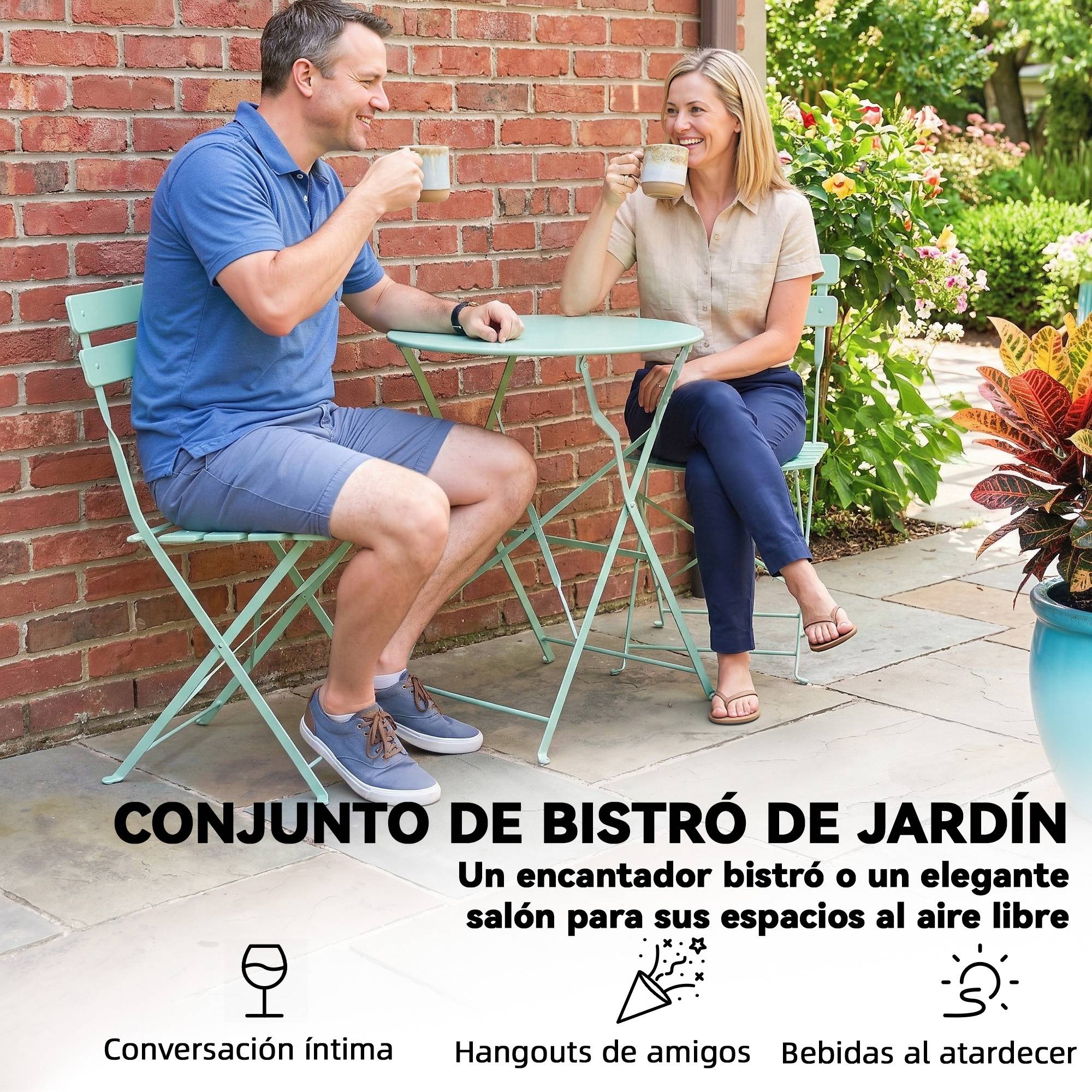 Ensemble bistrot 3 pièces métal traitement antirouille pliant pour balcon vert - ComfortXL Outdoor Living - Image 7