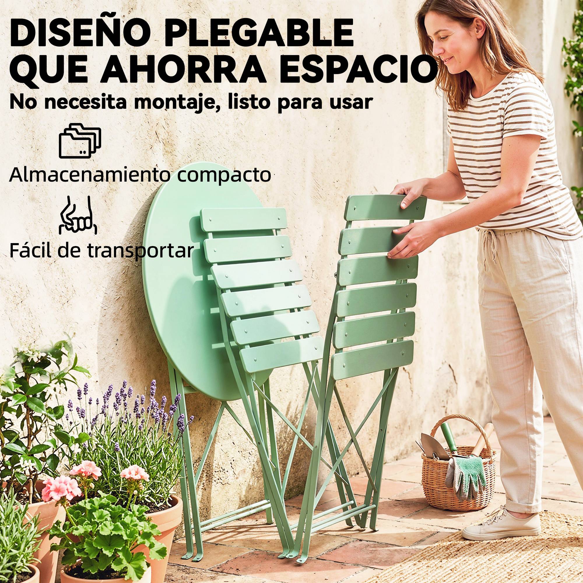 Ensemble bistrot 3 pièces métal traitement antirouille pliant pour balcon vert - ComfortXL Outdoor Living - Image 8
