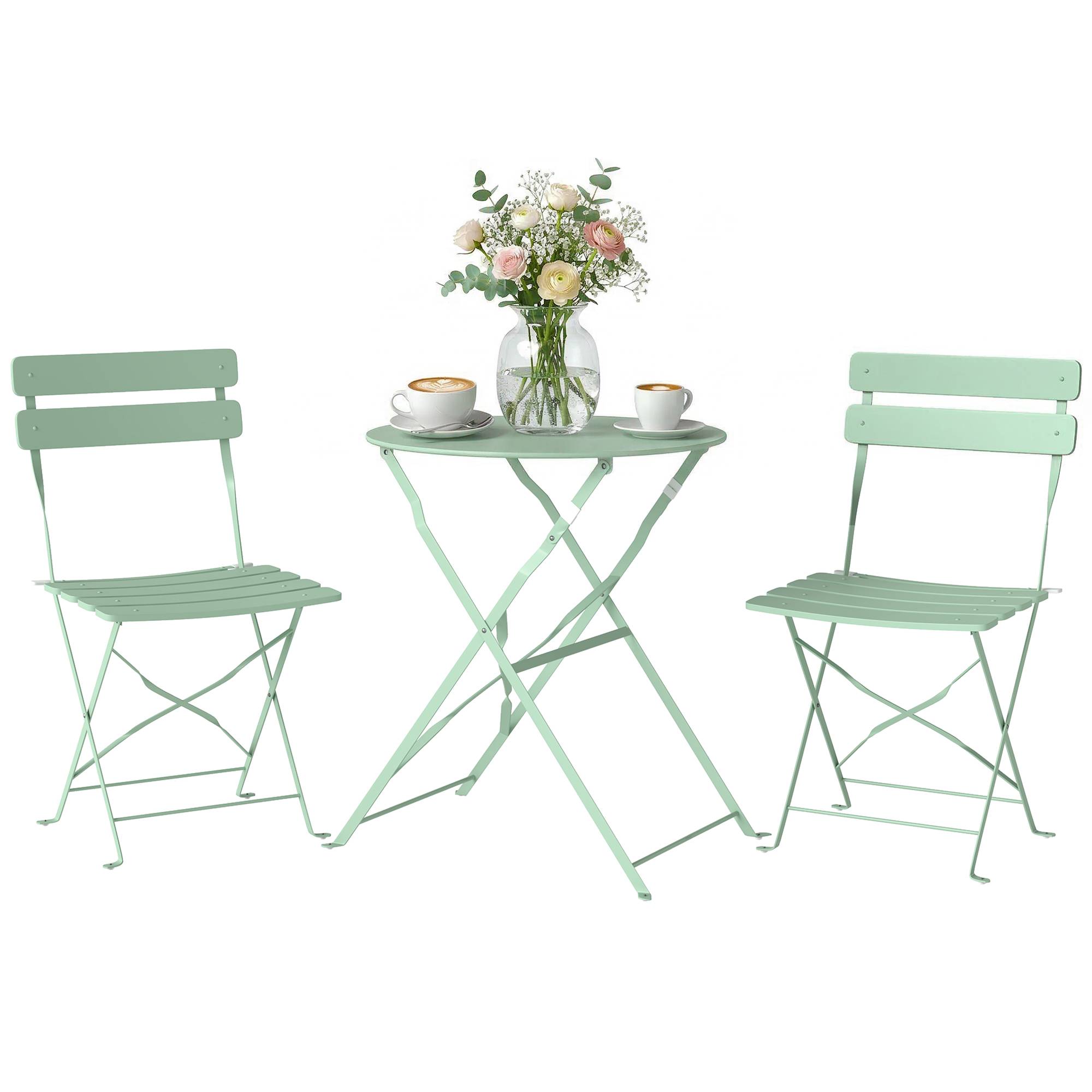 Ensemble bistrot 3 pièces métal traitement antirouille pliant pour balcon vert - ComfortXL Outdoor Living - Image 1