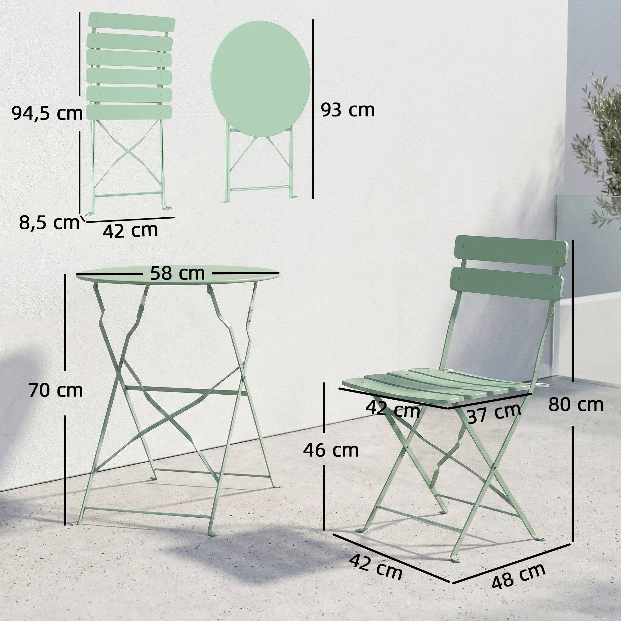 Ensemble bistrot 3 pièces métal traitement antirouille pliant pour balcon vert - ComfortXL Outdoor Living - Image 5