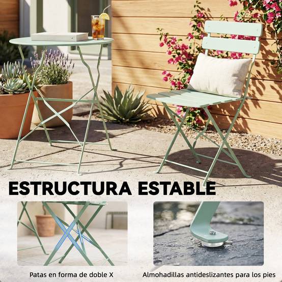 Ensemble bistrot 3 pièces métal traitement antirouille pliant pour balcon vert - ComfortXL Outdoor Living - Image 10