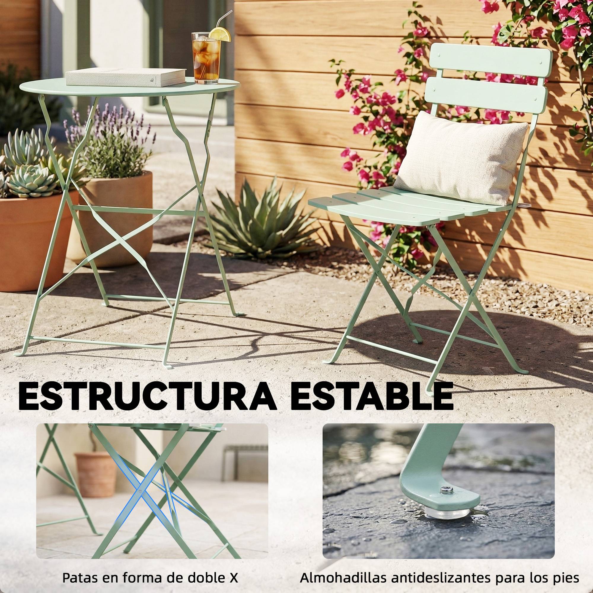 Ensemble bistrot 3 pièces métal traitement antirouille pliant pour balcon vert - ComfortXL Outdoor Living - Image 10
