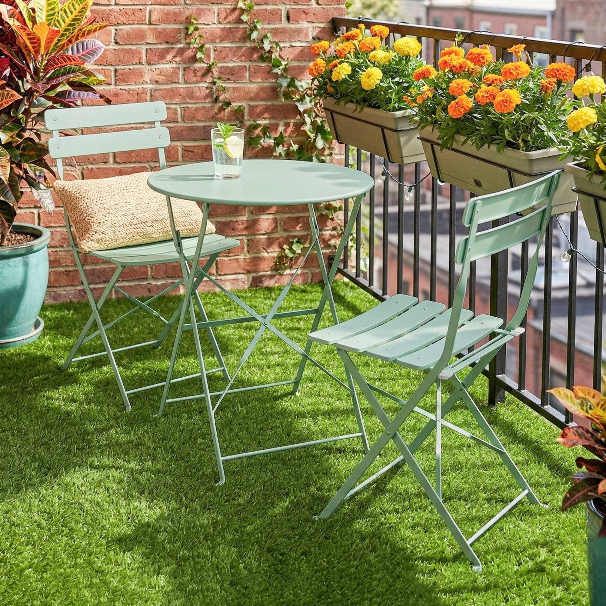 Ensemble bistrot 3 pièces métal traitement antirouille pliant pour balcon vert - ComfortXL Outdoor Living - Image 4