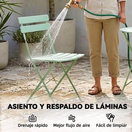 Ensemble bistrot 3 pièces métal traitement antirouille pliant pour balcon vert - ComfortXL Outdoor Living - Image 9