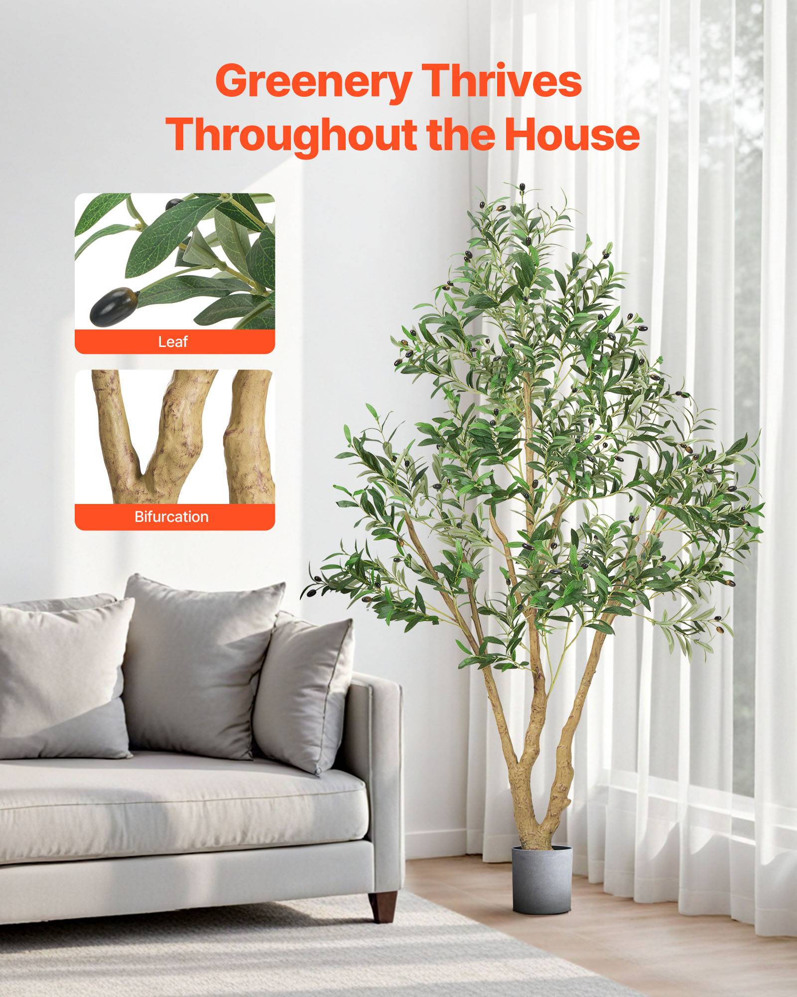 VEVOR Arbre Artificiel Plante Artificielle Faux Olivier 1,8 m Déco d'Intérieur - Image 3
