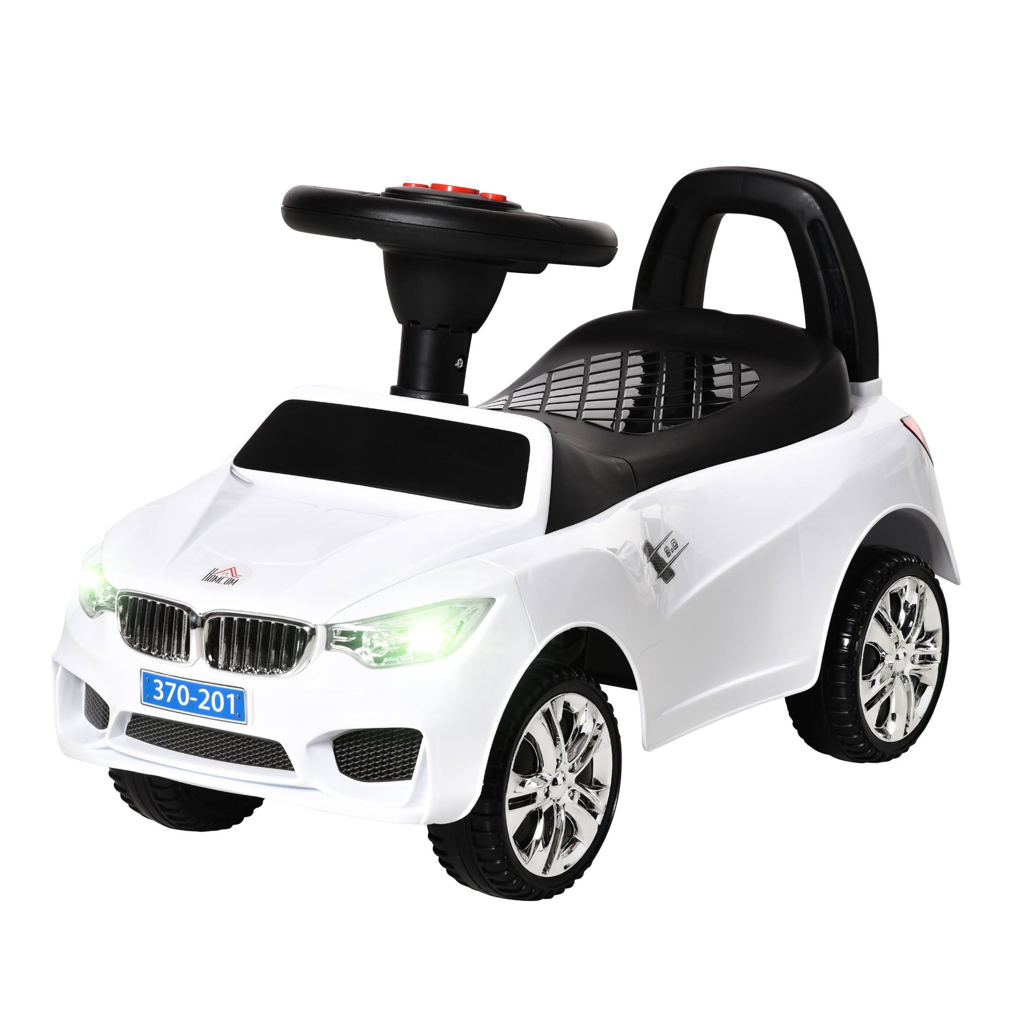 Sans Marque - Porteur enfants voiture véhicule pousser coffre jouets klaxon phares musique 63,5x28x36 cm blanc - Image 2