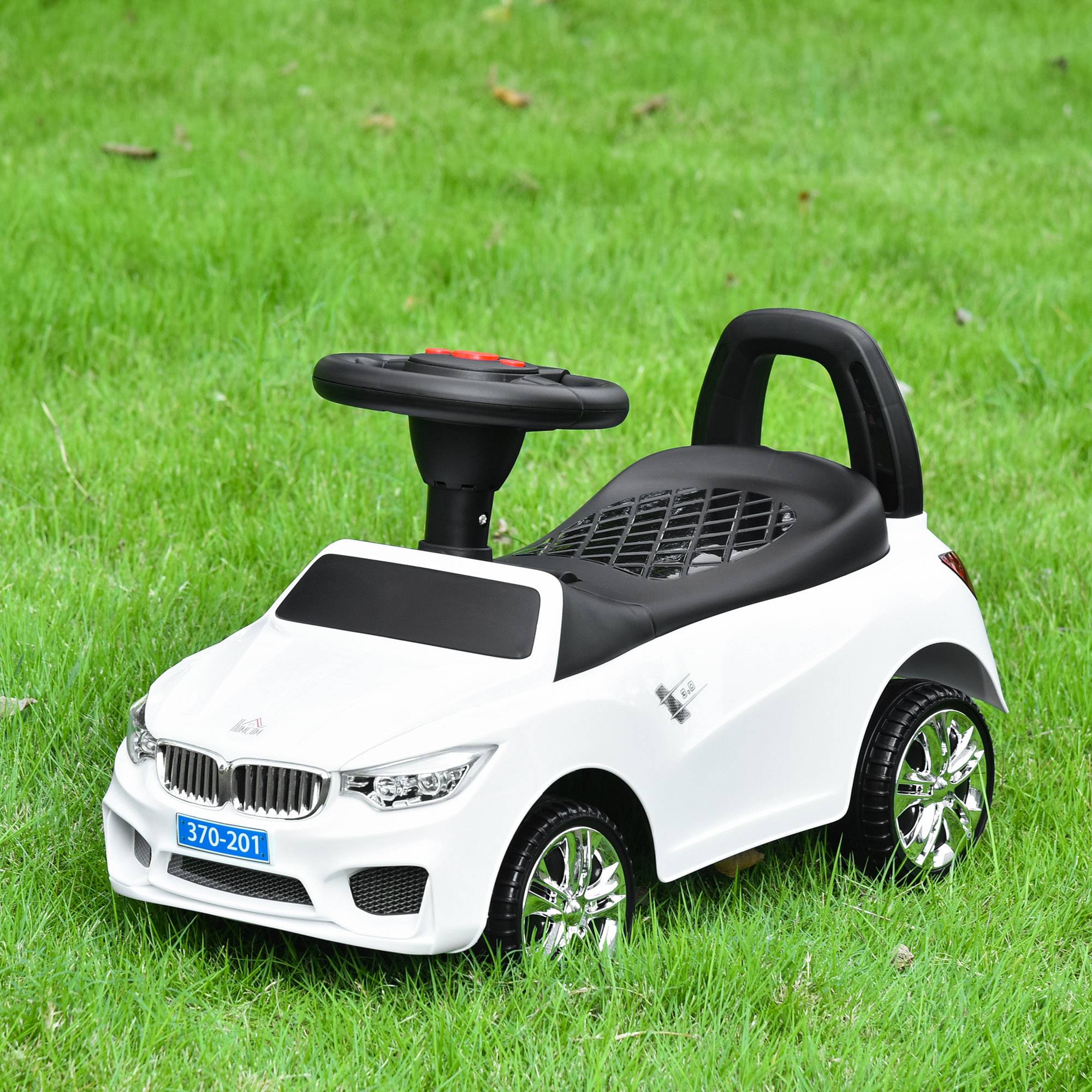 Sans Marque - Porteur enfants voiture véhicule pousser coffre jouets klaxon phares musique 63,5x28x36 cm blanc - Image 4