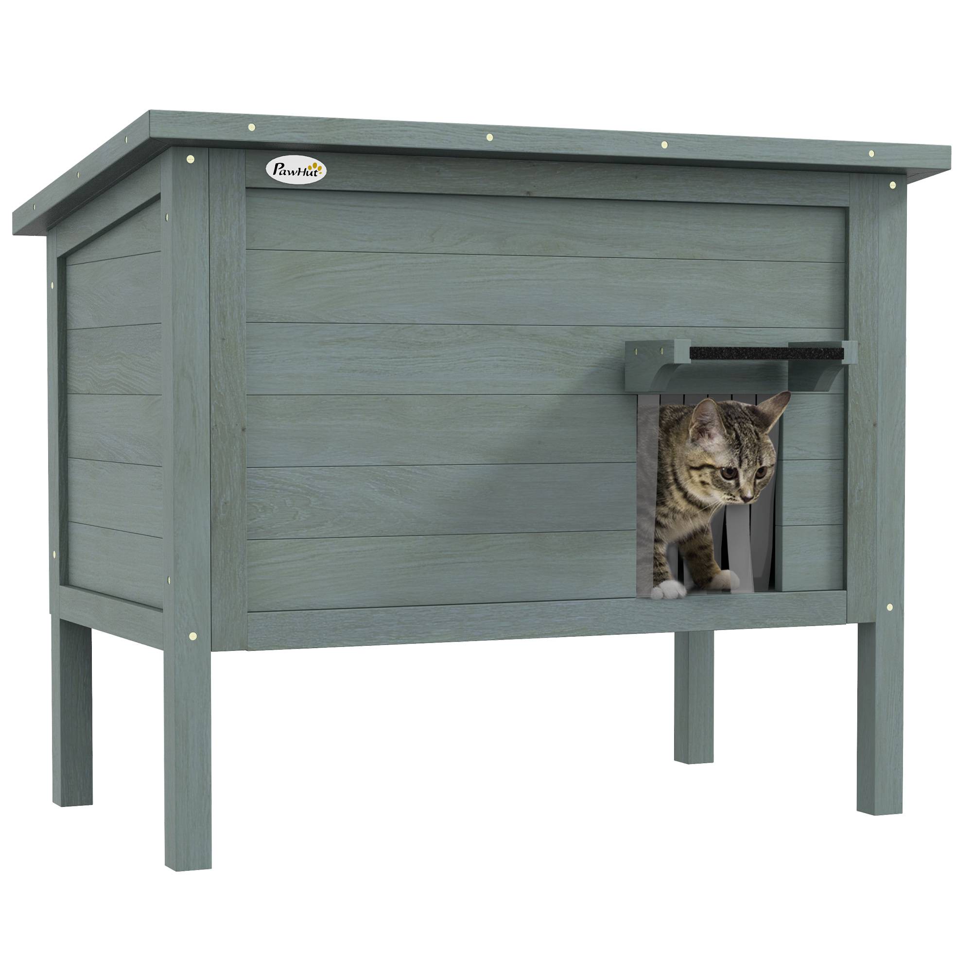 Sans Marque - Maison pour chats niche d'extérieur en bois surélevée avec toit ouvrable isolée 85 x 50 x 68,5 cm gris foncé et noir