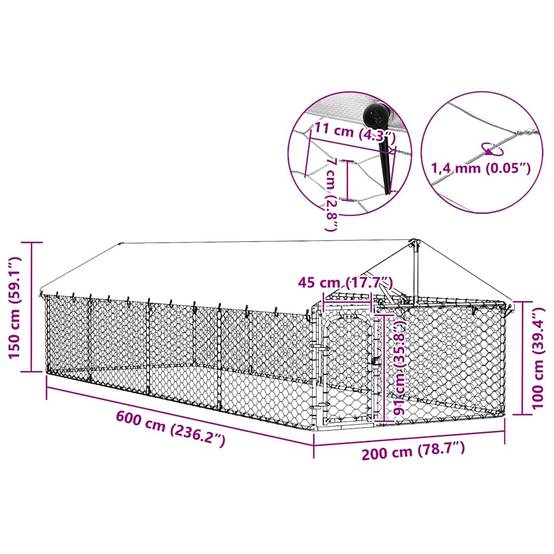 Vidaxl - Chenil extérieur avec toit 600x200x150 cm vidaXL 171500 - Image 3