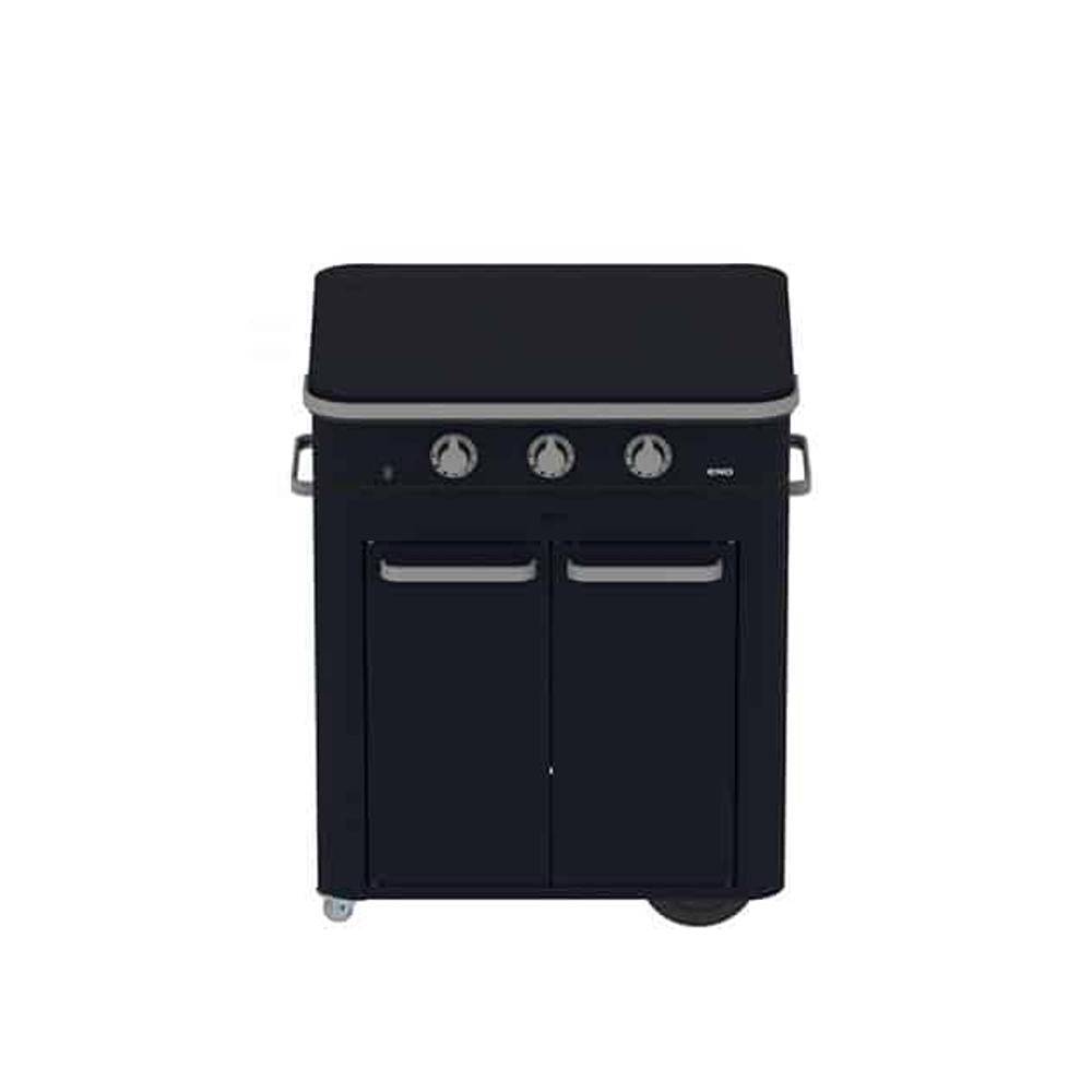 Eno - Plancha gaz fonte émaillée Enosign 80 ENO blue navy 3 brûleurs 69 X 40  avec couvercle +chariot - Image 3