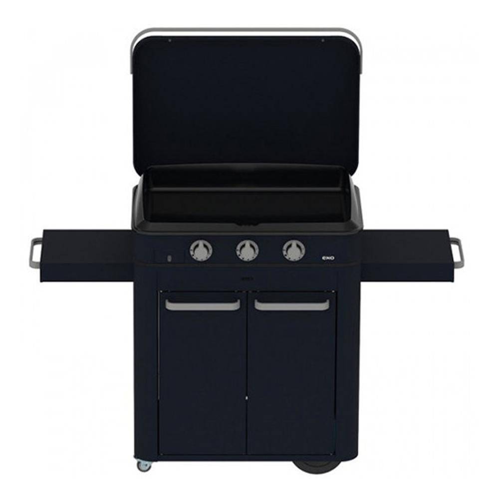Eno - Plancha gaz fonte émaillée Enosign 80 ENO blue navy 3 brûleurs 69 X 40  avec couvercle +chariot - Image 2