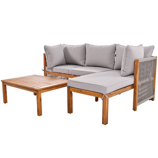 Lot de 3 fauteuils de jardin, accoudoirs en corde grise, en forme de L avec pieds réglables, 2 sièges doubles et 1 table - Image 6