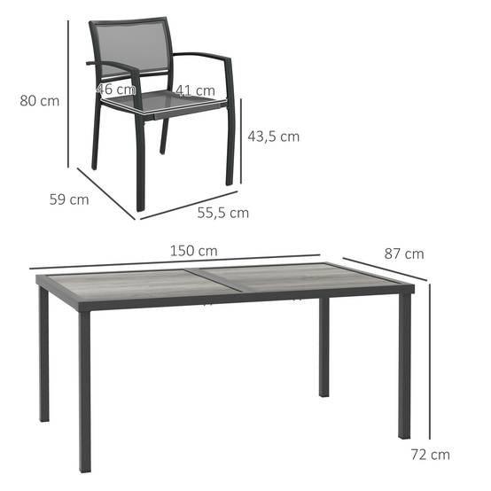 ComfortXL - Salon de jardin 6 places acier Textilène table chaises empilables terrasse gris - ComfortXL Outdoor Living - Image 5