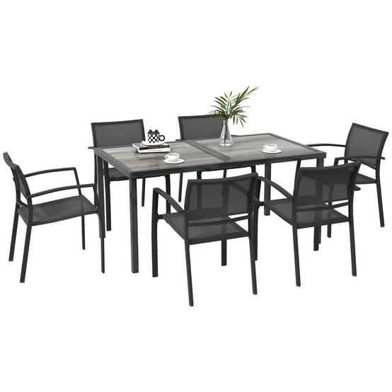 ComfortXL - Salon de jardin 6 places acier Textilène table chaises empilables terrasse gris - ComfortXL Outdoor Living - Image 1