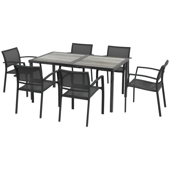ComfortXL - Salon de jardin 6 places acier Textilène table chaises empilables terrasse gris - ComfortXL Outdoor Living - Image 2