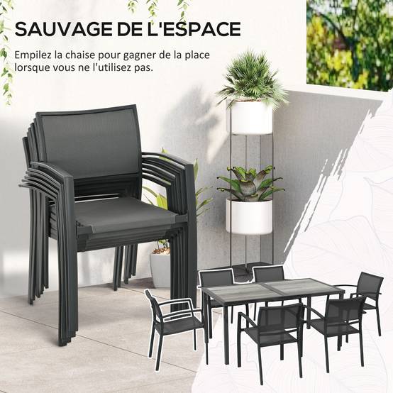 ComfortXL - Salon de jardin 6 places acier Textilène table chaises empilables terrasse gris - ComfortXL Outdoor Living - Image 6