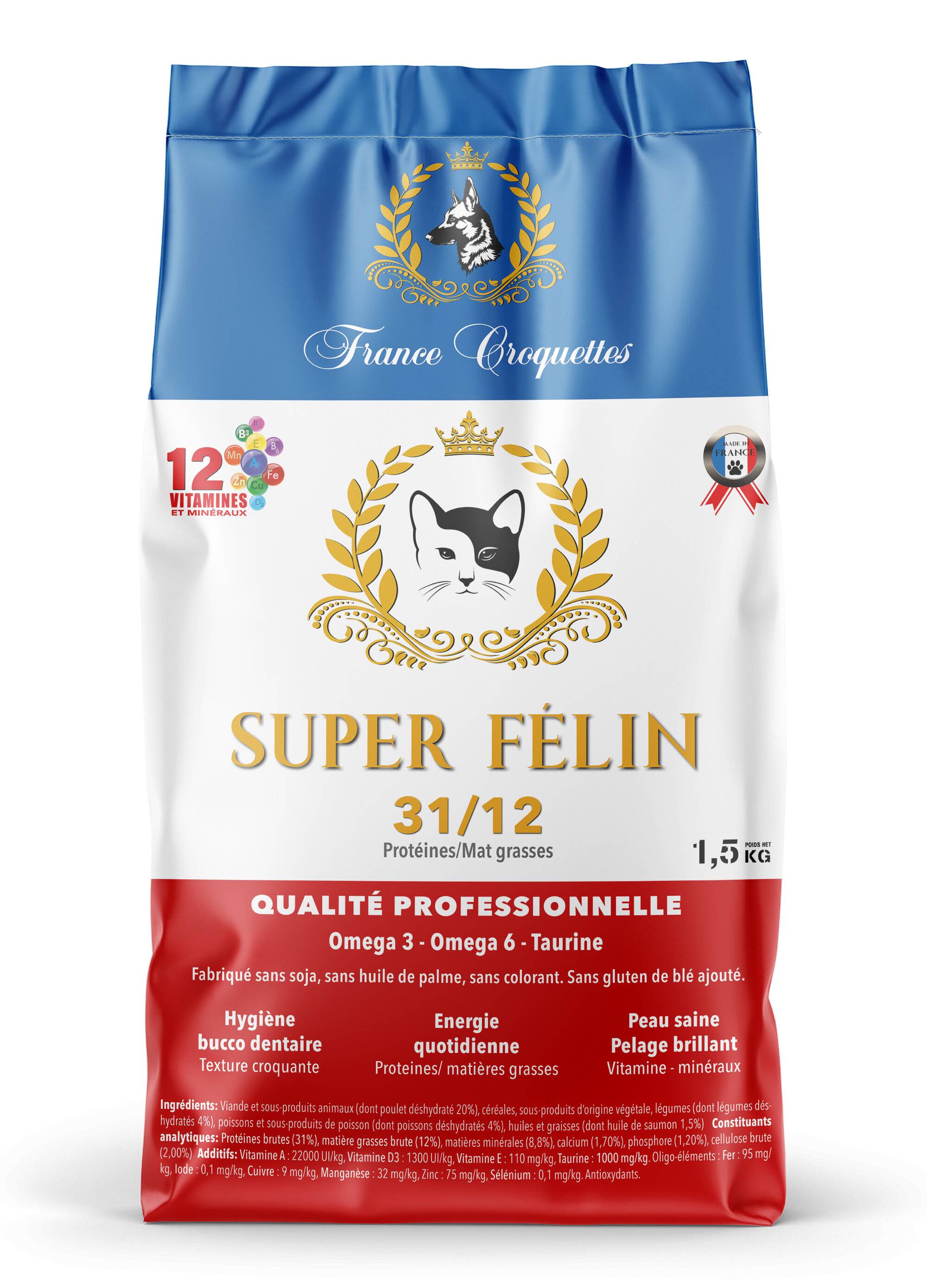 France Croquettes - croquette pour chat adulte super felin 31/12 – 1,5kg – non sterilisé – france croquettes - Imagen 1