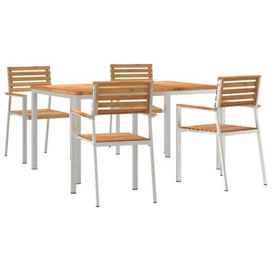 Salon de Jardin Repas Teck Massif 5 Pièces 4 Personnes pour Terrasse Marron – ComfortXL Outdoor Living - Image 2