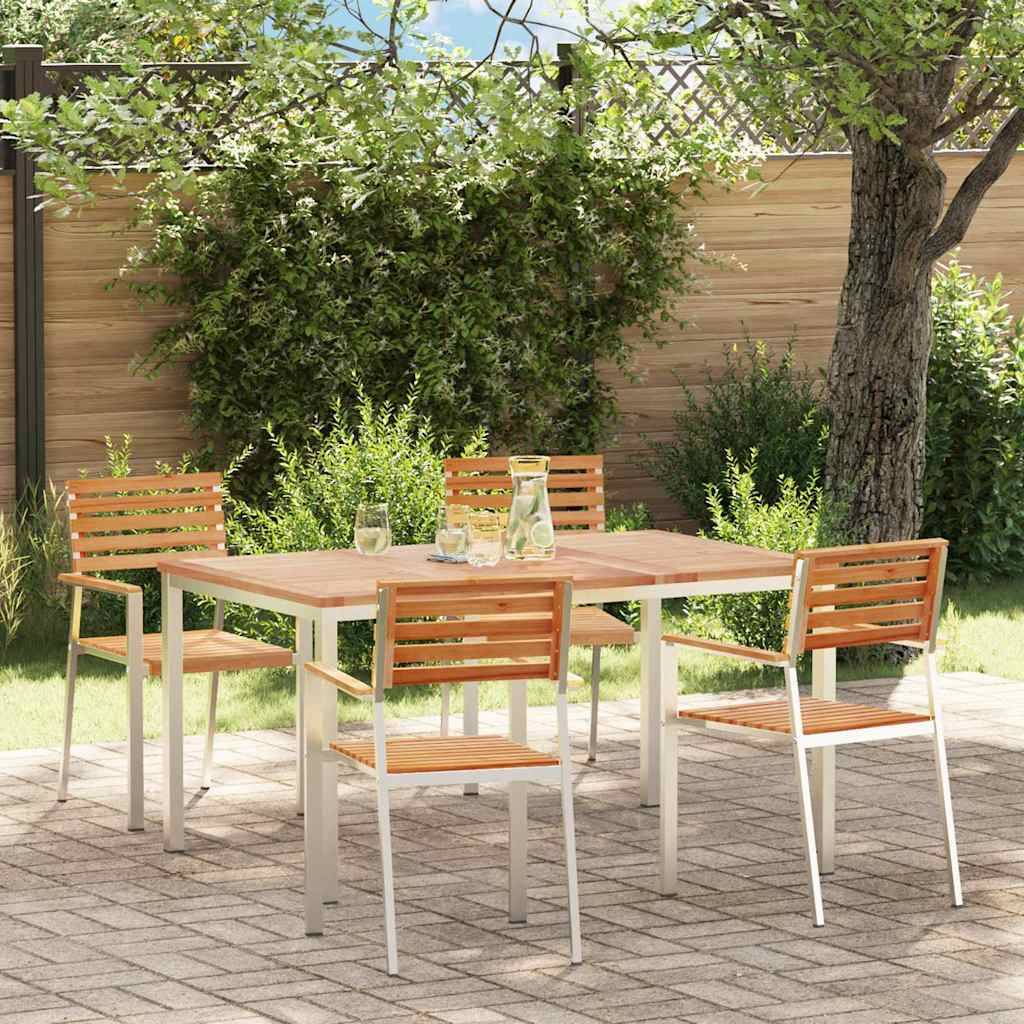 Salon de Jardin Repas Teck Massif 5 Pièces 4 Personnes pour Terrasse Marron – ComfortXL Outdoor Living - Image 1