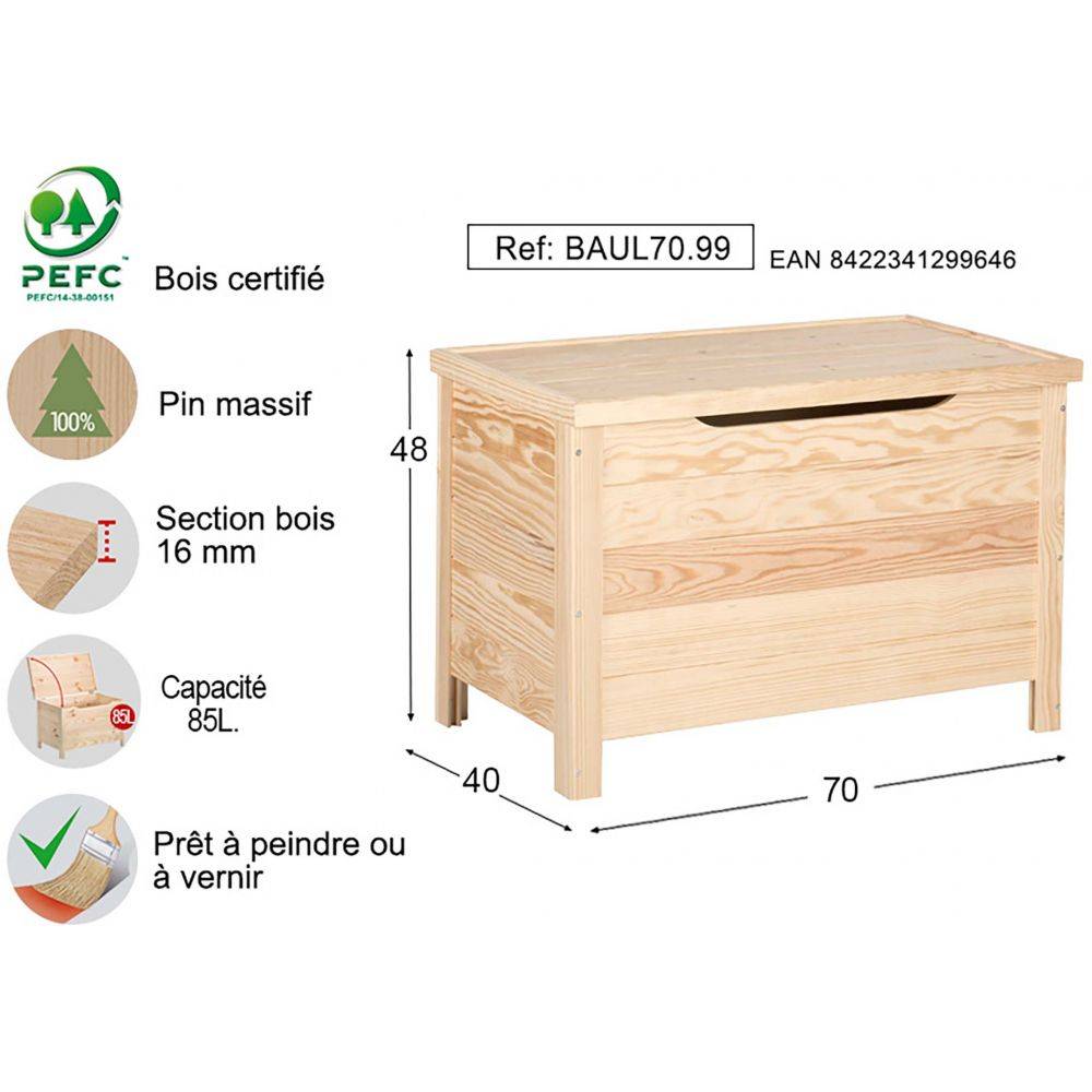 Coffre de rangement en pin 85L Astigarraga - Imagen 3
