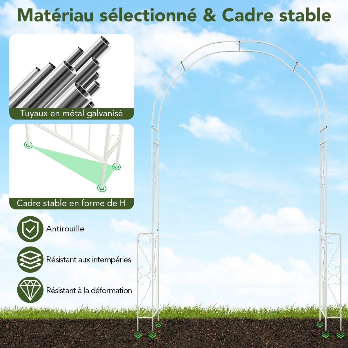 Arche de Jardin en Métal pour Plantes Grimpantes Treillis de Jardin en Arc avec 6 Pieds Extérieur 167x37x240CM Arche Décorative Blanc - Image 5