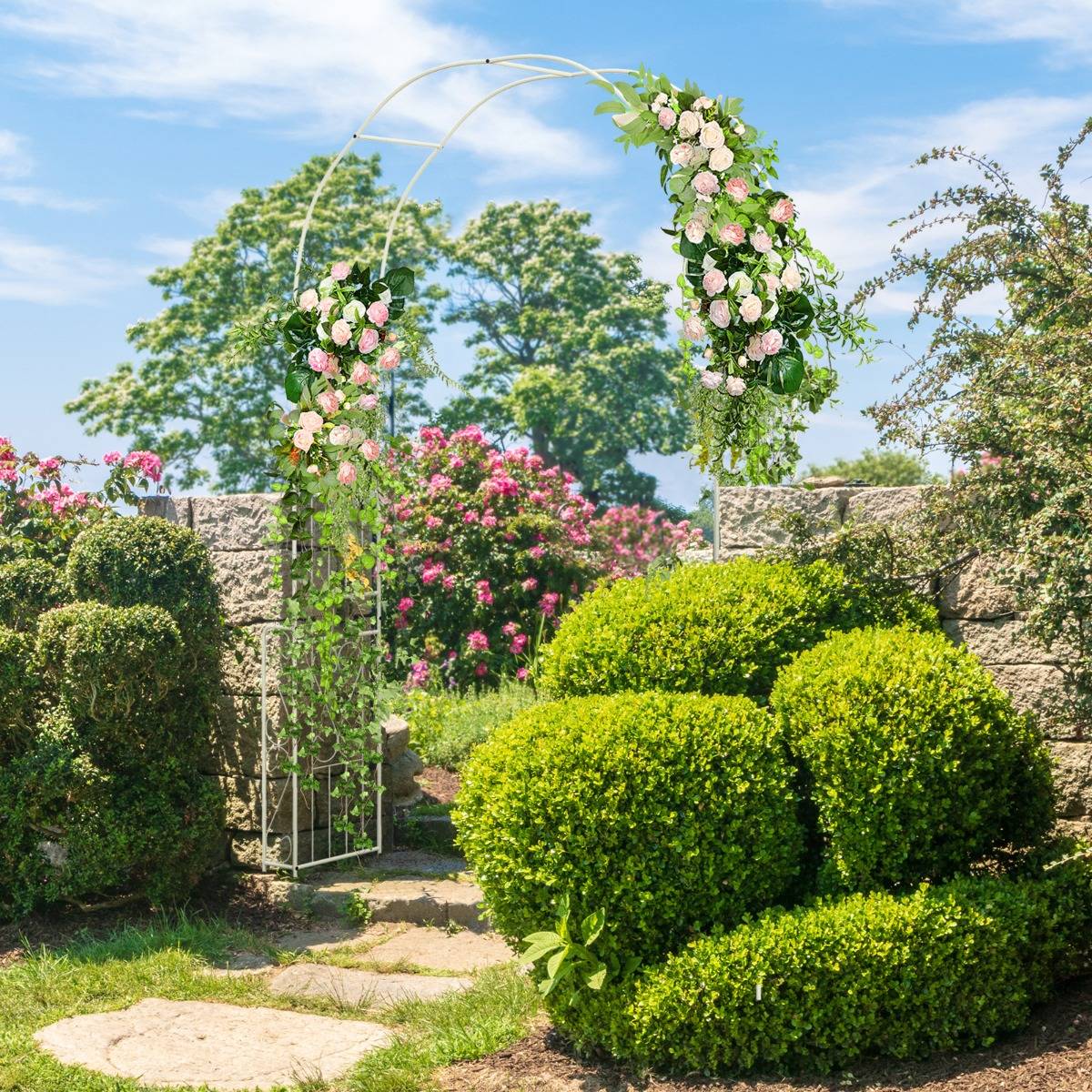 Arche de Jardin en Métal pour Plantes Grimpantes Treillis de Jardin en Arc avec 6 Pieds Extérieur 167x37x240CM Arche Décorative Blanc - Image 2